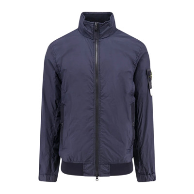 Gekreukte Reps Nylon Jas Stone Island , Blue , Heren