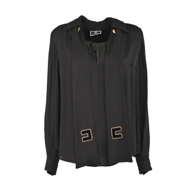 Georgette Viscose Blouse met Afneembare Sjaal Elisabetta Franchi , Black , Dames