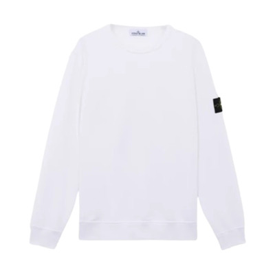 Geribbelde Crewneck Geborsteld Katoen Fleece Sweater Stone Island , White , Heren