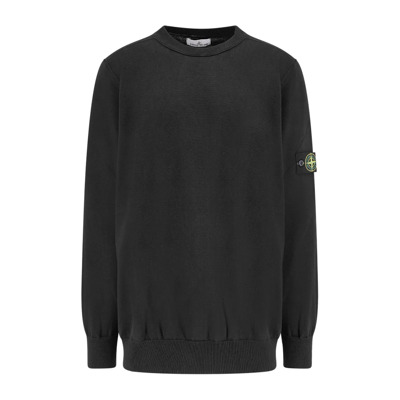 Geribbelde Katoenen Crew-Neck Sweater Stone Island , Black , Heren