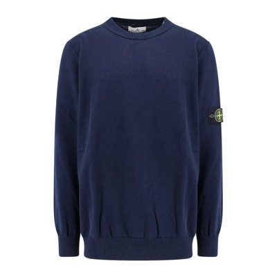 Geribbelde Katoenen Crew-Neck Sweater Stone Island , Blue , Heren