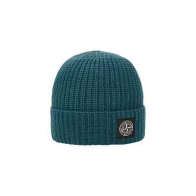 Geribbelde Wollen Beanie met Kompas Logo Stone Island , Green , Unisex