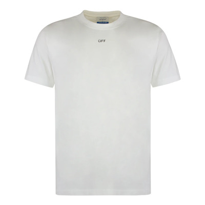 Geribbelde ronde hals katoenen T-shirt Off White , White , Heren