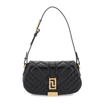 Gewatteerde Leren Greca Goddess Mini Tas Versace , Black , Dames