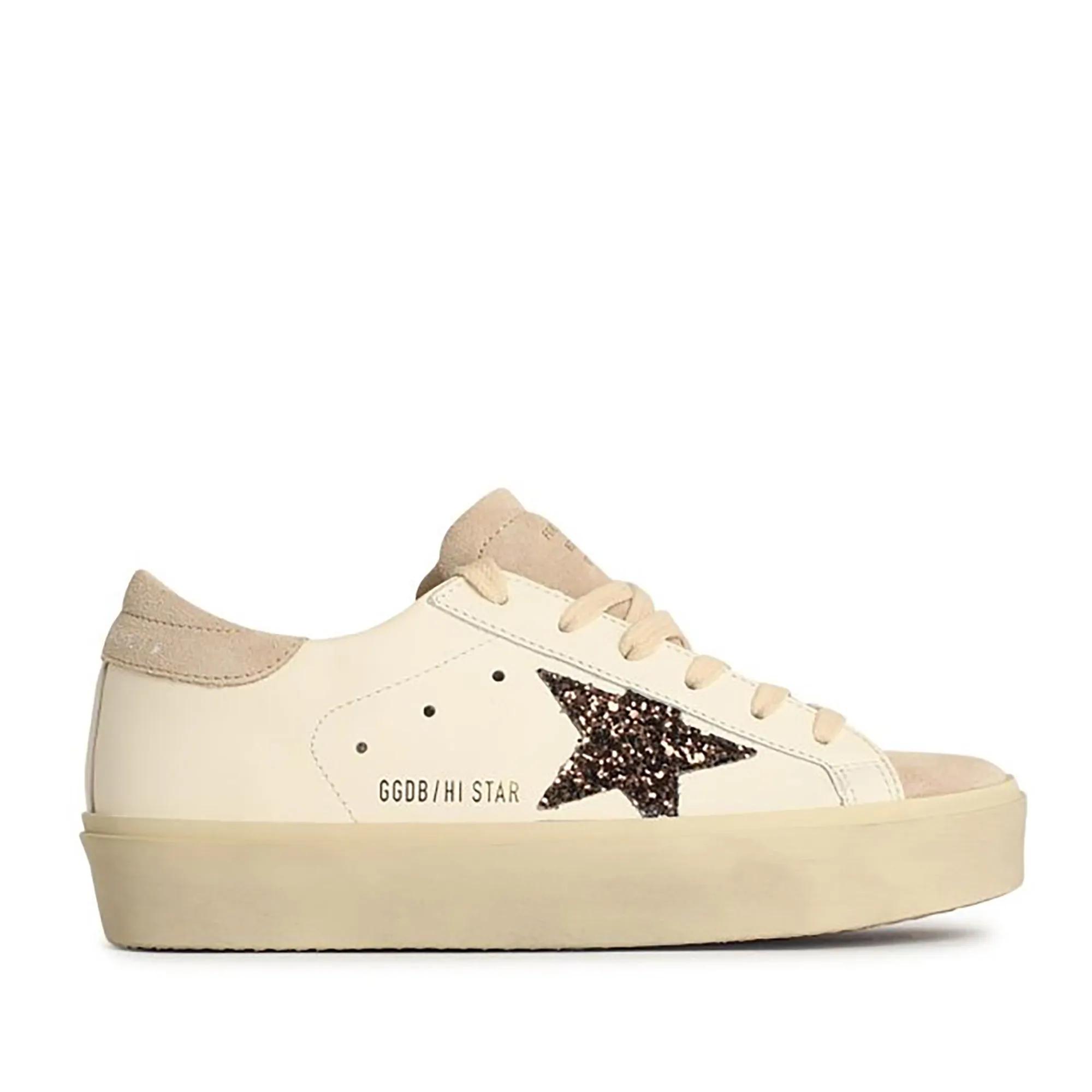 Golden Goose Low-Top Sneakers - 'Hi Star' Leather Sneakers in beige