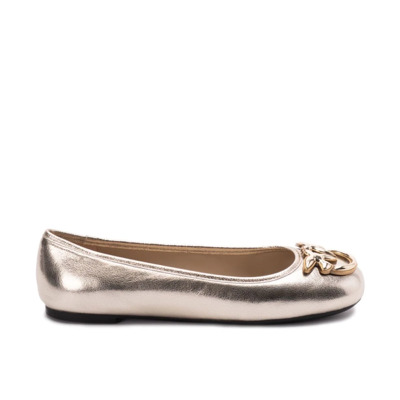 Gouden Platte Schoenen met Logo Binnenzool Pinko , Gray , Dames