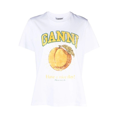 Grafische Print Katoenen T-shirt Ganni , White , Dames