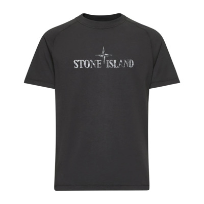 Grijze Institutionele Drie Print T-shirt Stone Island , Black , Heren