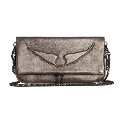 Grijze Metallic Leren Rock Clutch Tas Zadig & Voltaire , Gray , Dames