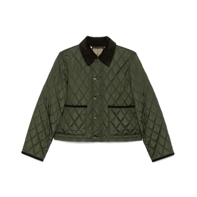 Groene Gewatteerde Jas met Corduroy Kraag Burberry , Green , Dames