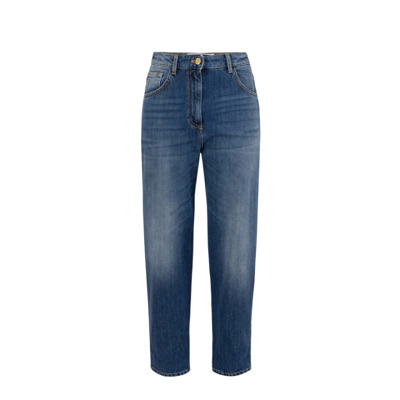 Hoge taille boyfriend jeans met omslag Elisabetta Franchi , Blue , Dames