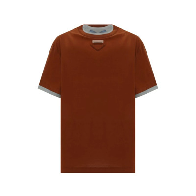 Iconisch Driehoekig Logo Katoenen T-Shirt Prada , Brown , Dames