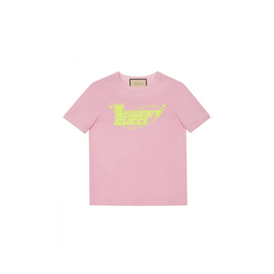 Katoenen Jersey T-shirt met Kitten Print Gucci , Pink , Dames