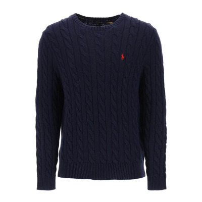 Katoenen Kabelgebreide Crew-Neck Sweater Polo Ralph Lauren , Blue , Heren