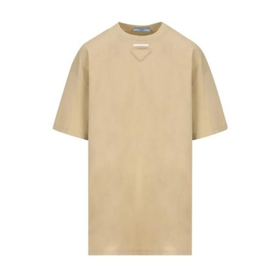 Katoenen Patch T-Shirt Oversized Pasvorm Prada , Beige , Dames