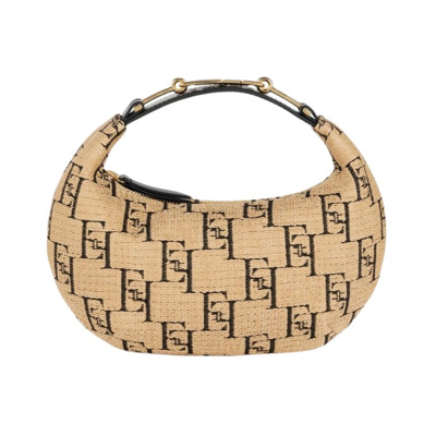 Kleine Hobo Tas in Jacquard Raffia Elisabetta Franchi , Beige , Dames