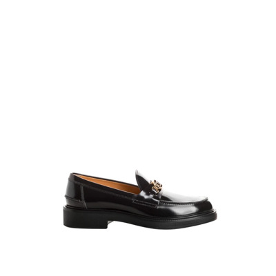 Leren Loafers met Metalen Logo Tod's , Black , Dames