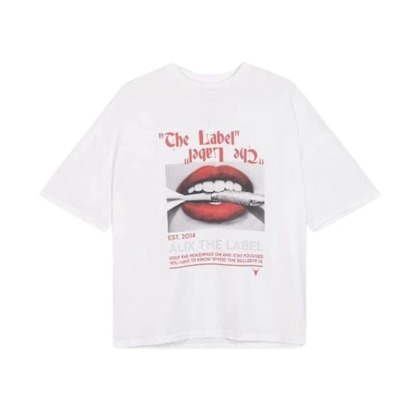 Lippen Print Oversized Katoenen T-shirt Alix The Label , White , Dames