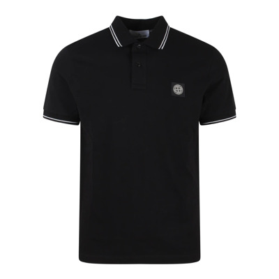 Logo Polo Shirt met Contrasterende Randen Stone Island , Black , Heren