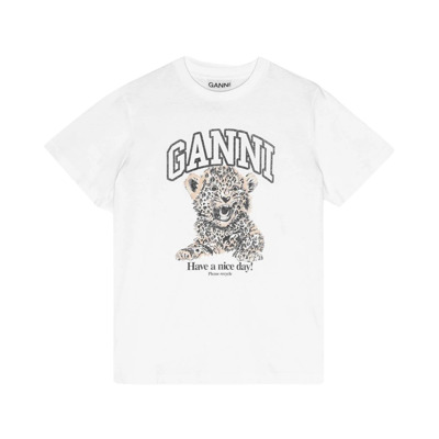 Luipaardprint Relaxte T-Shirt Ganni , White , Dames