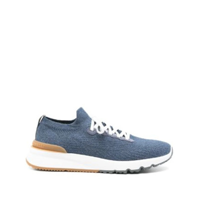 Marineblauwe Gebreide Sok-Stijl Sneakers Brunello Cucinelli , Blue , Heren