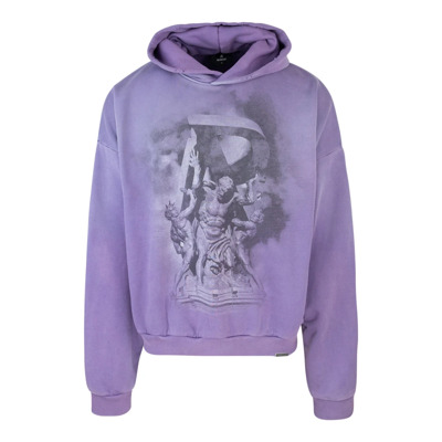 Paarse hoodie losse pasvorm geribbelde zoom katoen Represent , Purple , Heren