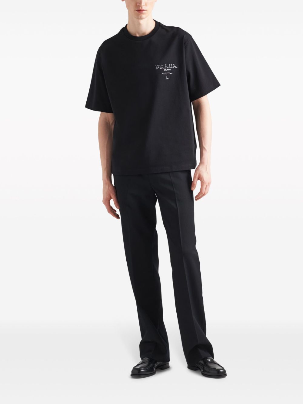 Prada T-shirt met logoprint - Zwart