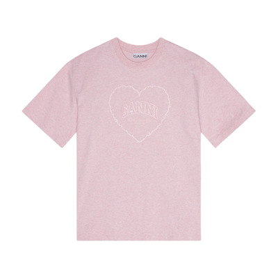 Roze Heart Drop Shoulder T-Shirt Ganni , Pink , Dames