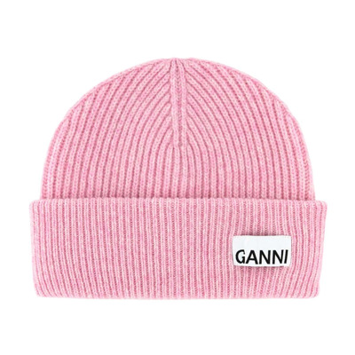 Roze wollen blend beanie muts Ganni , Pink , Dames