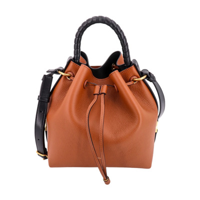 Stijlvolle Leren Bucket Tas met Logo Print Chloé , Brown , Dames