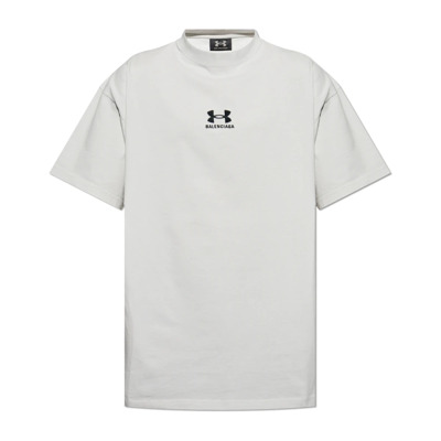 T-shirt met geborduurd logo Balenciaga , Gray , Heren