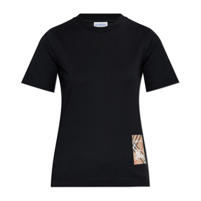 T-shirt met logopatch Burberry , Black , Dames