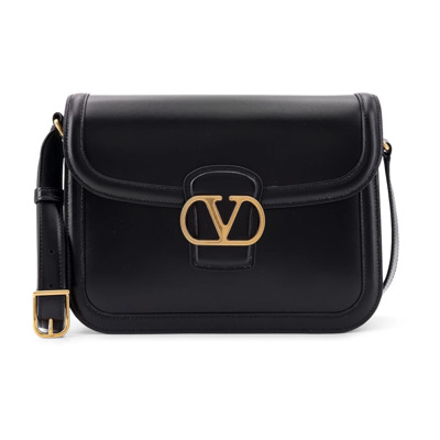 VLogo Leren Schoudertas met Handtekening Sluiting Valentino Garavani , Black , Dames