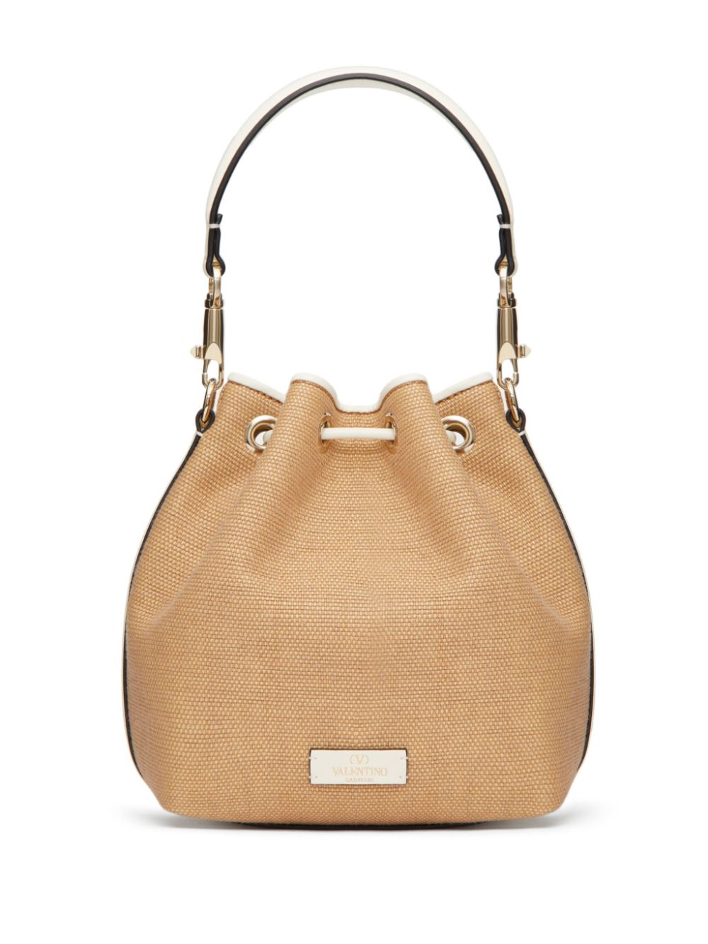 Valentino Garavani Locò raffia bucket-tas - Beige