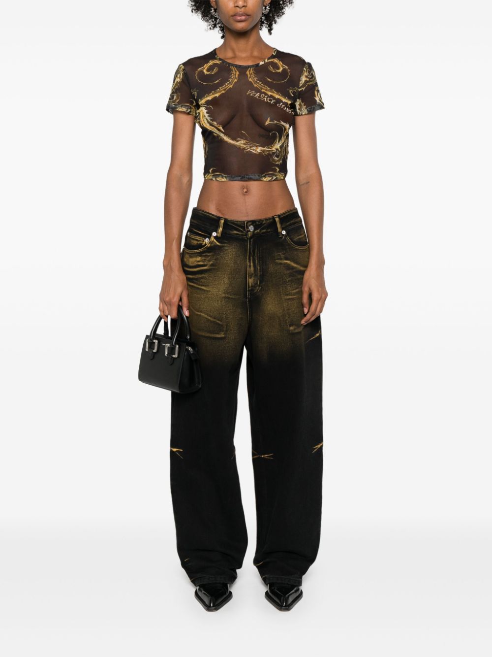 Versace Jeans Couture Chromo Couture cropped T-shirt met mesh - Zwart