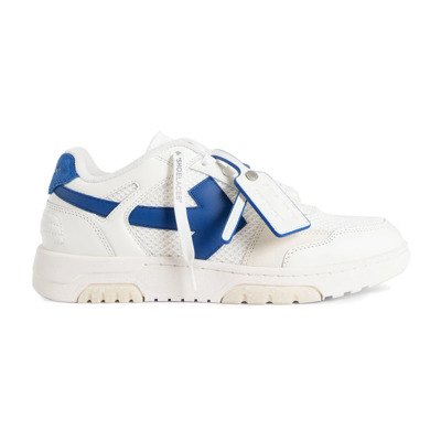 Wit Blauw Mesh Leren Sneakers Off White , White , Heren