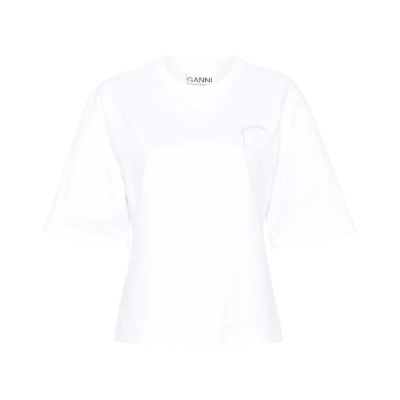 Witte Katoenen Logo T-shirt Ganni , White , Dames