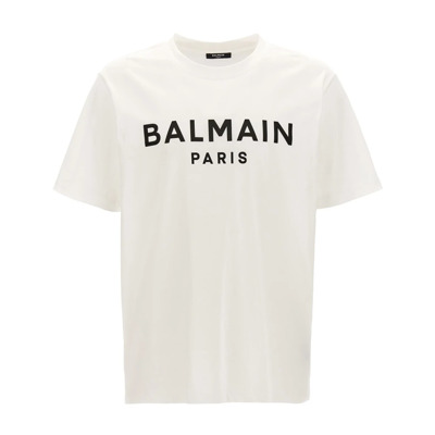 Witte T-shirts en Polos met Logo Balmain , Beige , Heren