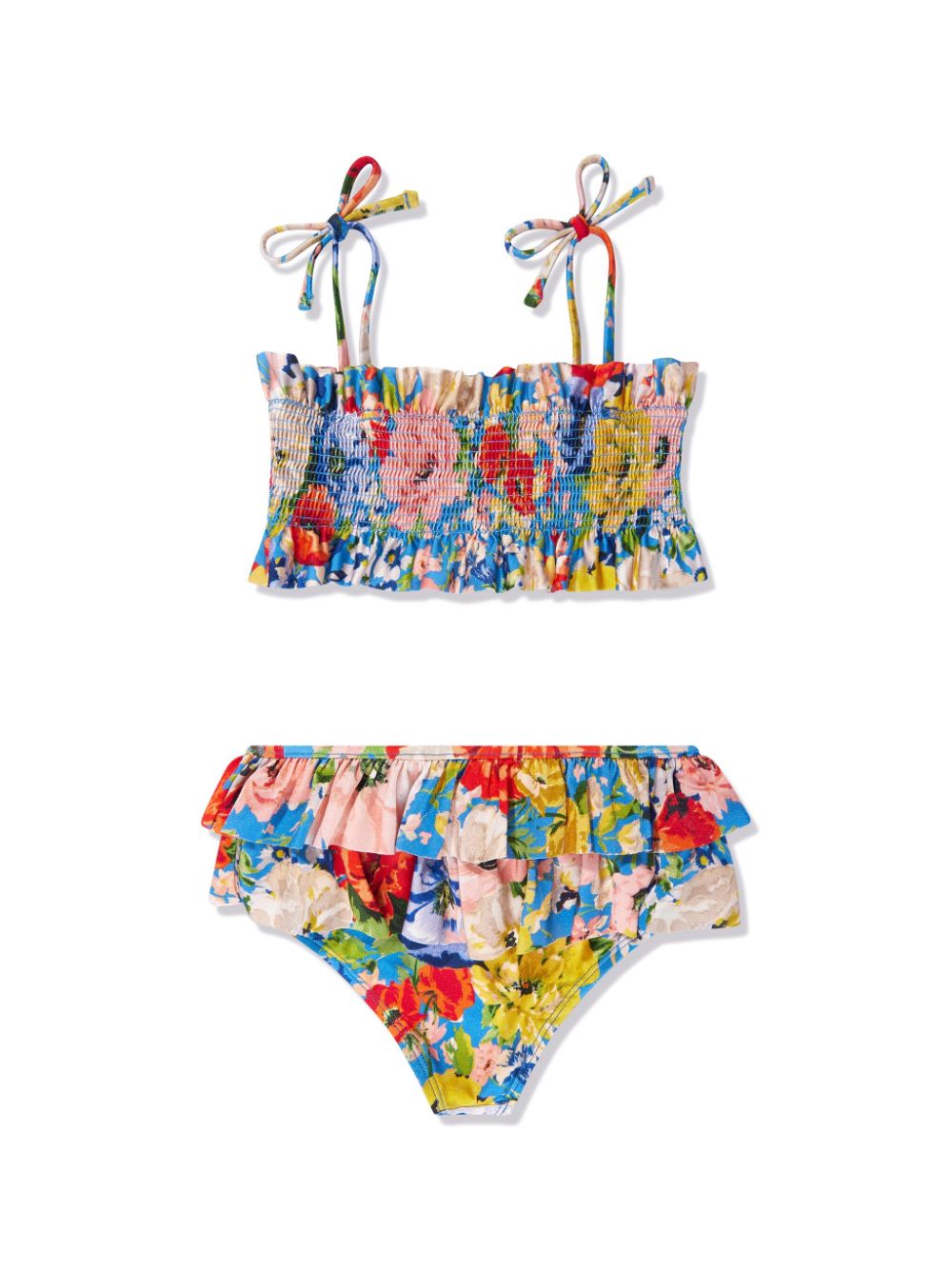 ZIMMERMANN Kids Bikini met bloemenprint en ruches - Blauw