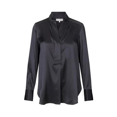 Zijden Blouse met Opstaande Kraag Dea Kudibal , Black , Dames