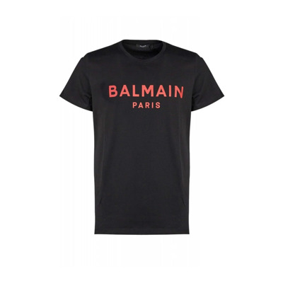 Zwart Logo Print Katoenen T-Shirt Balmain , Black , Heren