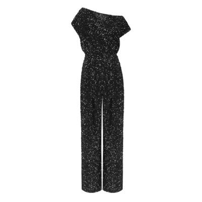 Zwart Paillet Jumpsuit Met Open Rug Elisabetta Franchi , Black , Dames