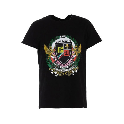 Zwarte T-shirt Vh0Ef000 G055 EAH Balmain , Black , Heren