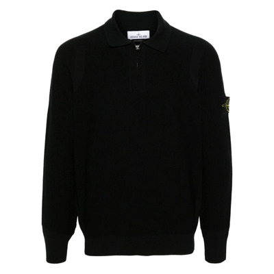 Zwarte Wol Polo Rits Trui Stone Island , Black , Heren