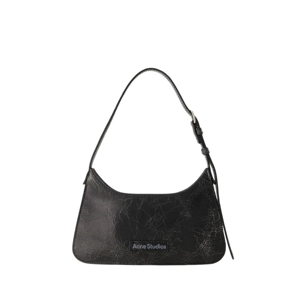 Acne Studios Shoppers - Platt Micro Crackle Hobo Bag - Leather - Black in zwart