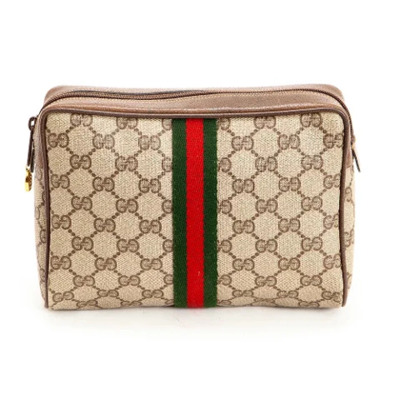 Authentieke Vintage Beige Canvas Clutch Tas met Gouden Hardware Gucci Vintage , Beige , Unisex