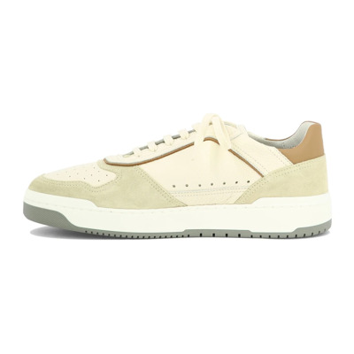 Basket Sneakers Platte Stoffen Veters Brunello Cucinelli , Beige , Heren