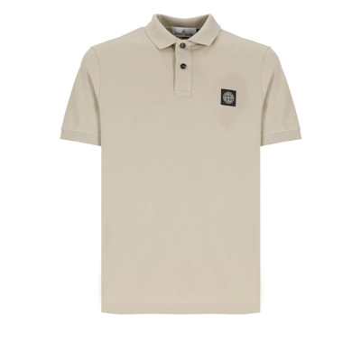 Beige Polo Shirt met Logo Patch Stone Island , Beige , Heren