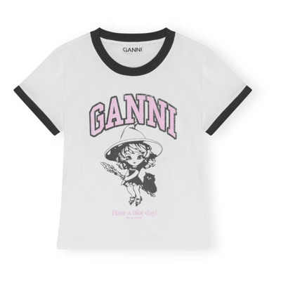 Biologisch Jersey Witch Tee Shirt Ganni , White , Dames