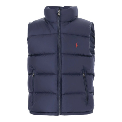 Blauwe Nylon Gewatteerde Gilet met Logo Polo Ralph Lauren , Blue , Heren